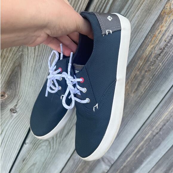 Sperry Kids Shoes Navy Canvas Lace Up Memory Foam Top Sider Washable Size 3M - Picture 3 of 8
